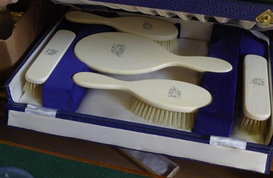 Cased ivory five piece brush set